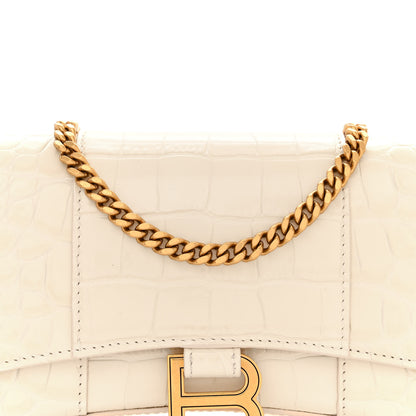Balenciaga Shiny Calfskin Crocodile Embossed Hourglass Chain Bag Cream 7 of 11