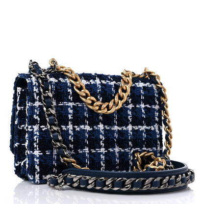 Chanel Tweed Quilted Chanel 19 Wallet On Chain WOC Blue White Navy Blue 3 of 11