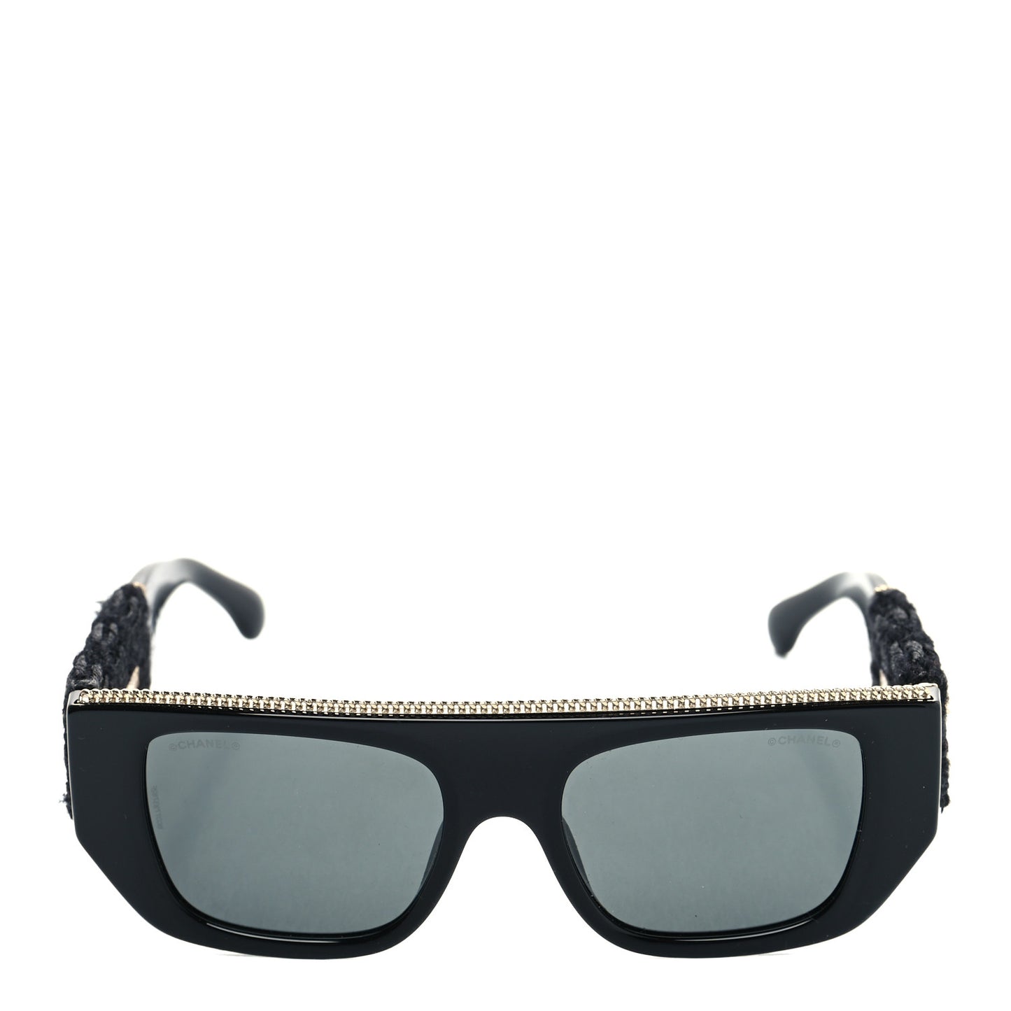 Acetate Tweed Wool CC Chain Rectangle Sunglasses 71549 Black