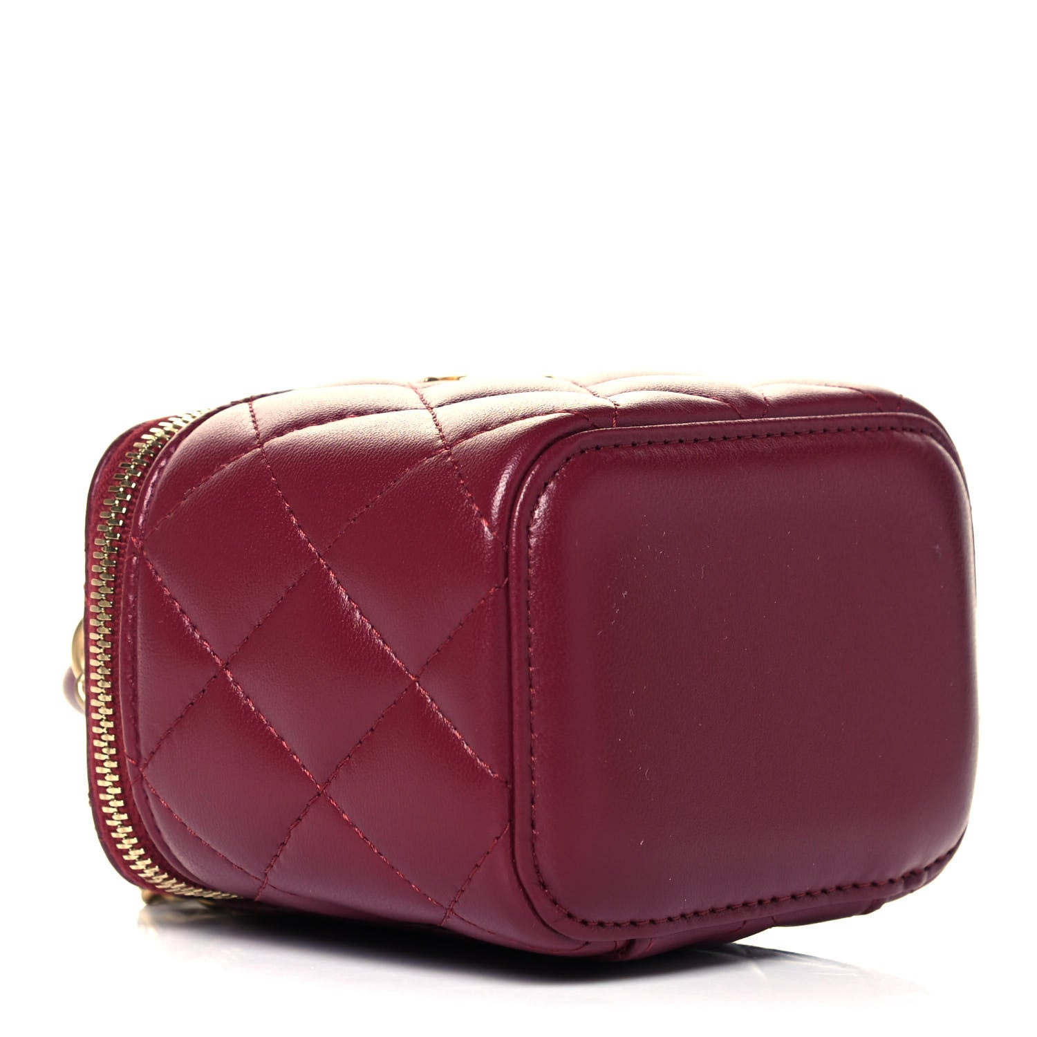 Chanel Lambskin Quilted Top Handle Mini Vanity Case With Chain Burgundy 3 of 9