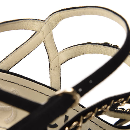 Chanel Suede Chain Sandals 38.5 Black 6 of 11