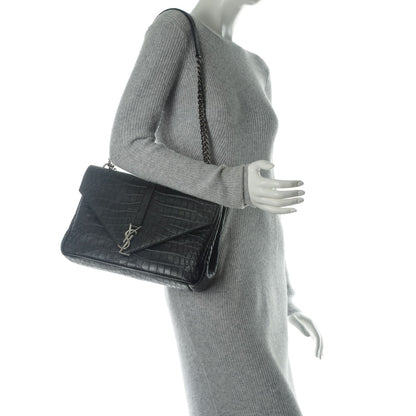 Saint Laurent Calfskin Crocodile Embossed Monogram Large College Satchel Black 2 of 7