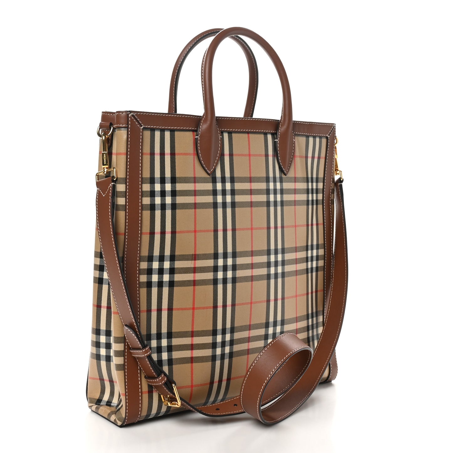 Vintage Check Calfskin Kane Tote Bag Beige Brown