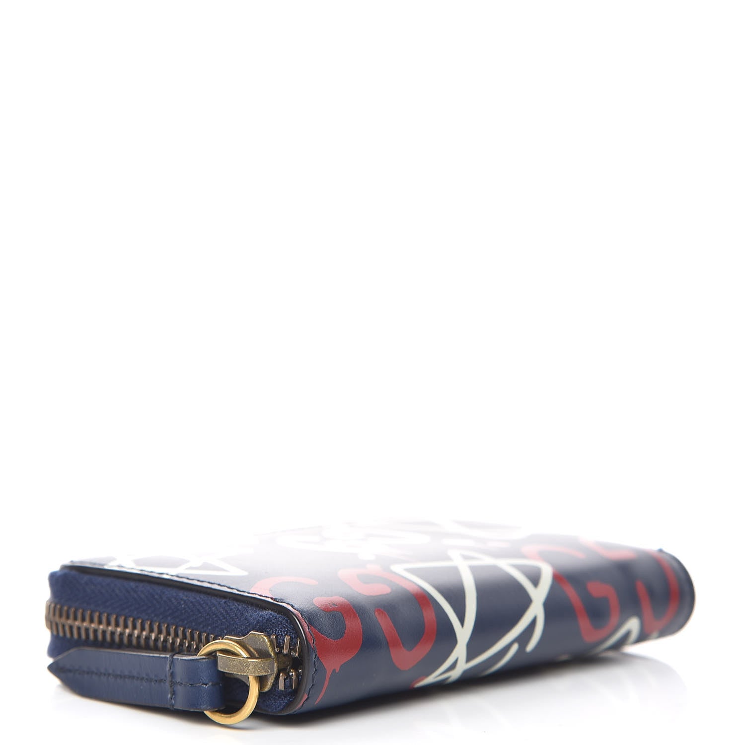 Gucci Calfskin GucciGhost Zip Around Card Case Blue Agata Hibiscus Red 4 of 8