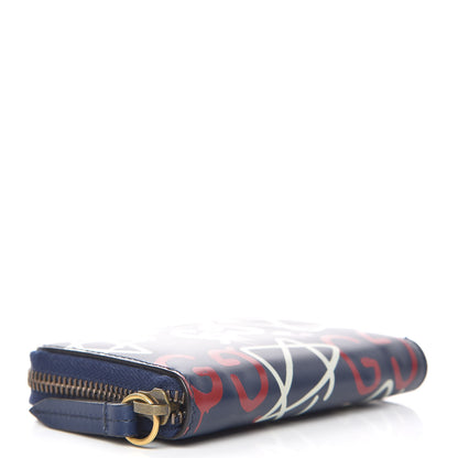Gucci Calfskin GucciGhost Zip Around Card Case Blue Agata Hibiscus Red 4 of 8