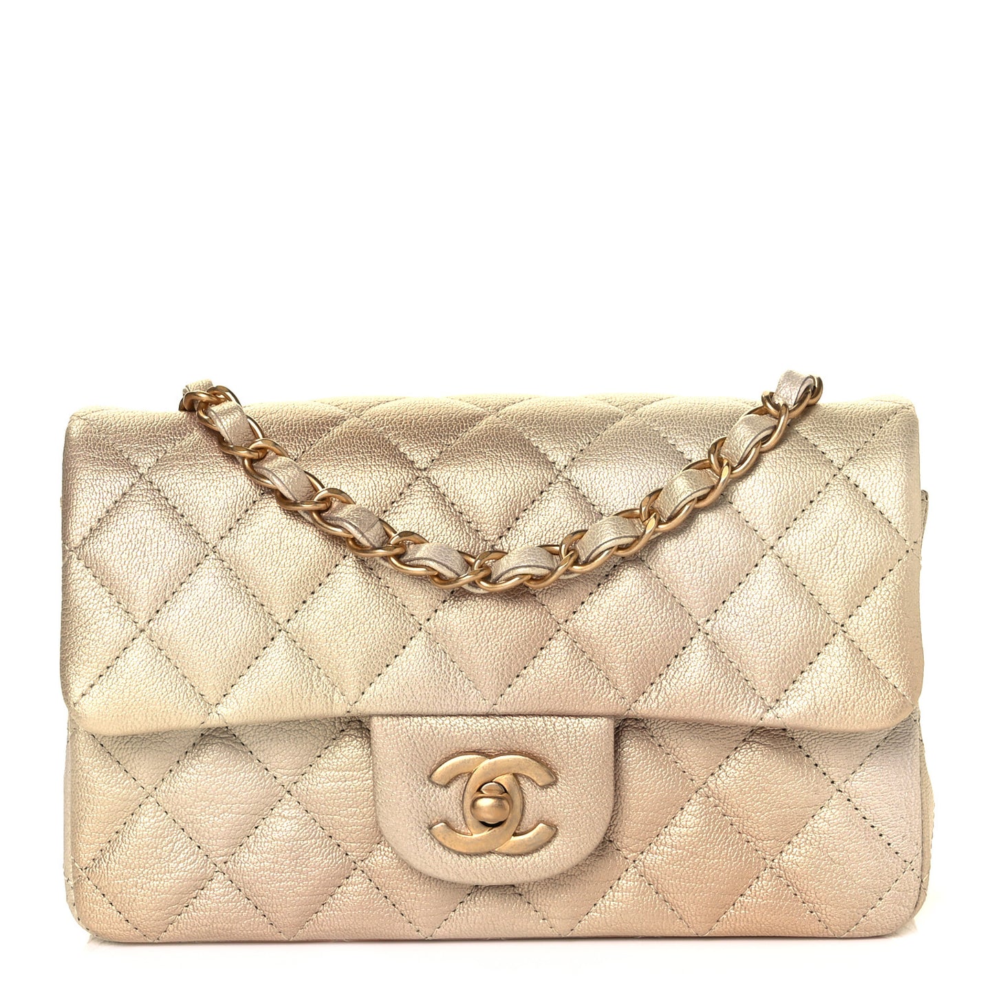 Metallic Goatskin Quilted Mini Rectangular Flap Gold