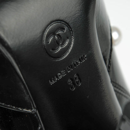 Chanel Patent Pearl Elastic Boots 38 Black 6 of 8