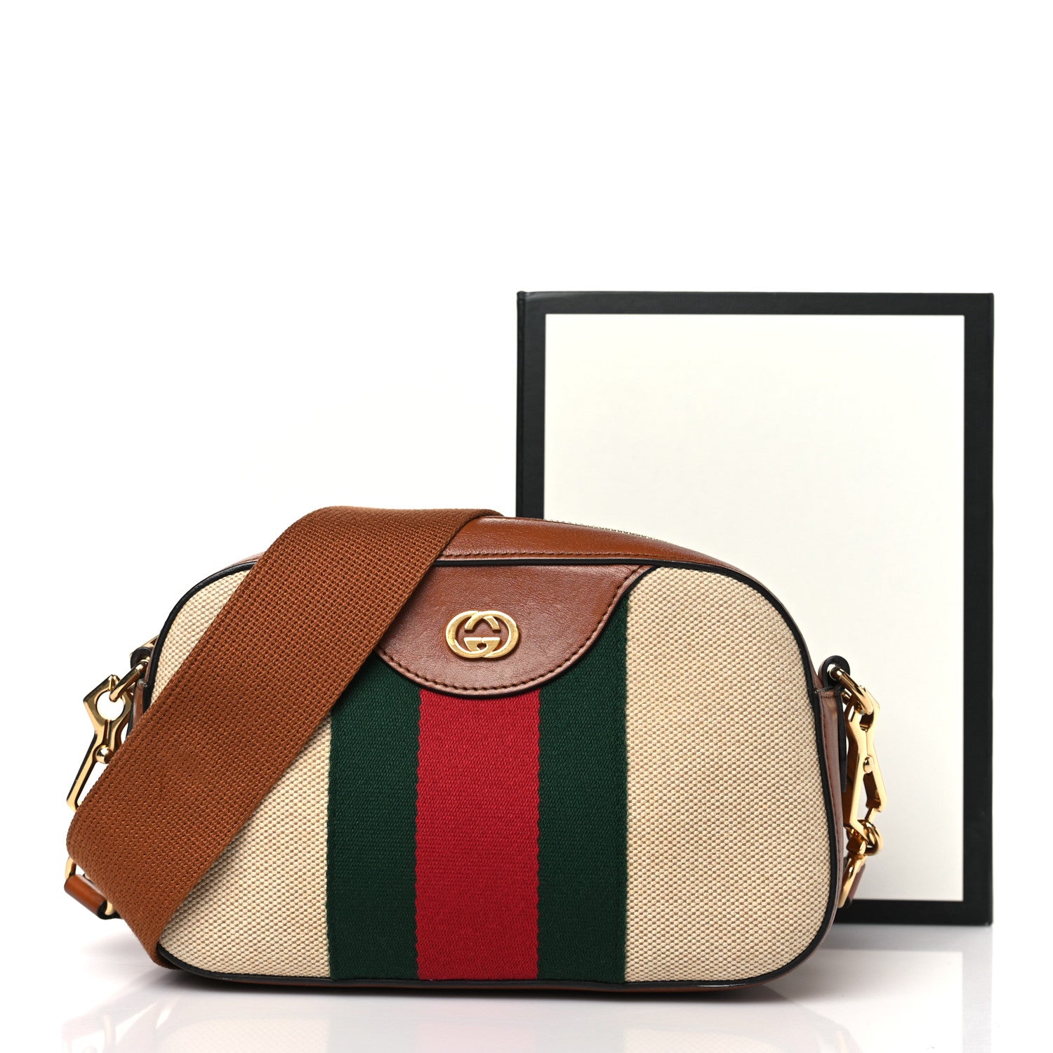 Gucci Vintage Canvas Web Shoulder Bag Sand Cuir 10 of 10