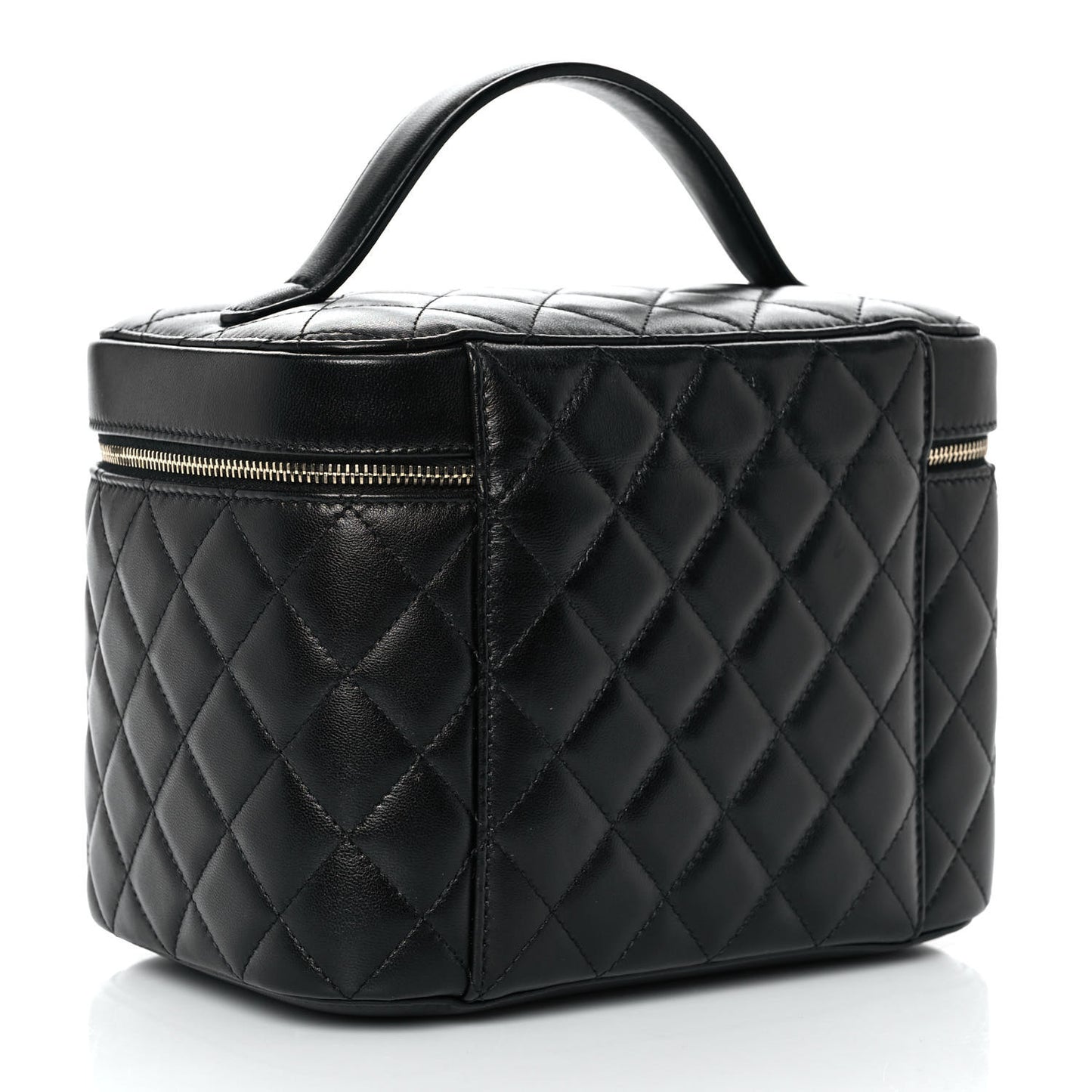 Lambskin Quilted Large Vanity Pouch Black