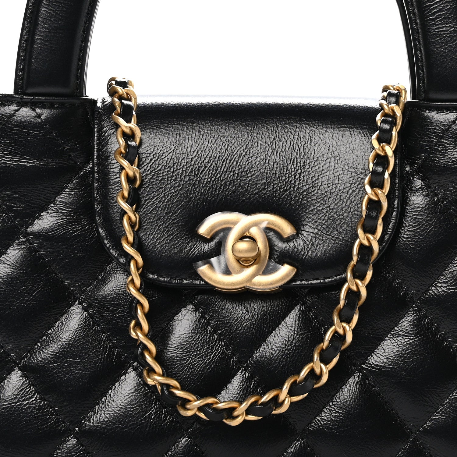 Chanel Shiny Aged Calfskin Quilted Nano Kelly Shopper Black 8 of 10