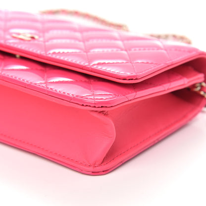 Chanel Patent Calfskin Quilted Wallet On Chain WOC Pink 10 of 11
