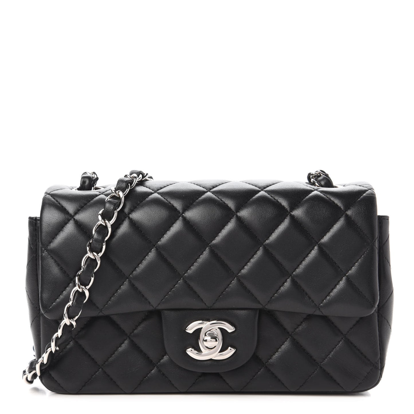 Lambskin Quilted Mini Rectangular Flap Black
