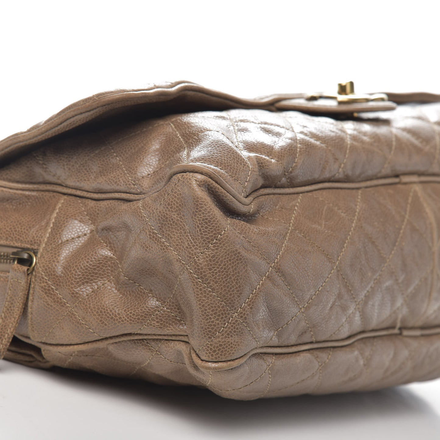 Crumpled Grained Calfskin Quilted Maxi Shiva Flap Brown