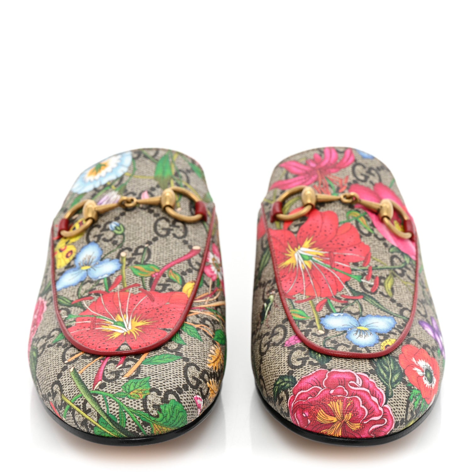 Gucci GG Supreme Monogram Flora Womens Princetown Slippers 36 Beige Ebony Multicolor Rosso 2 of 14