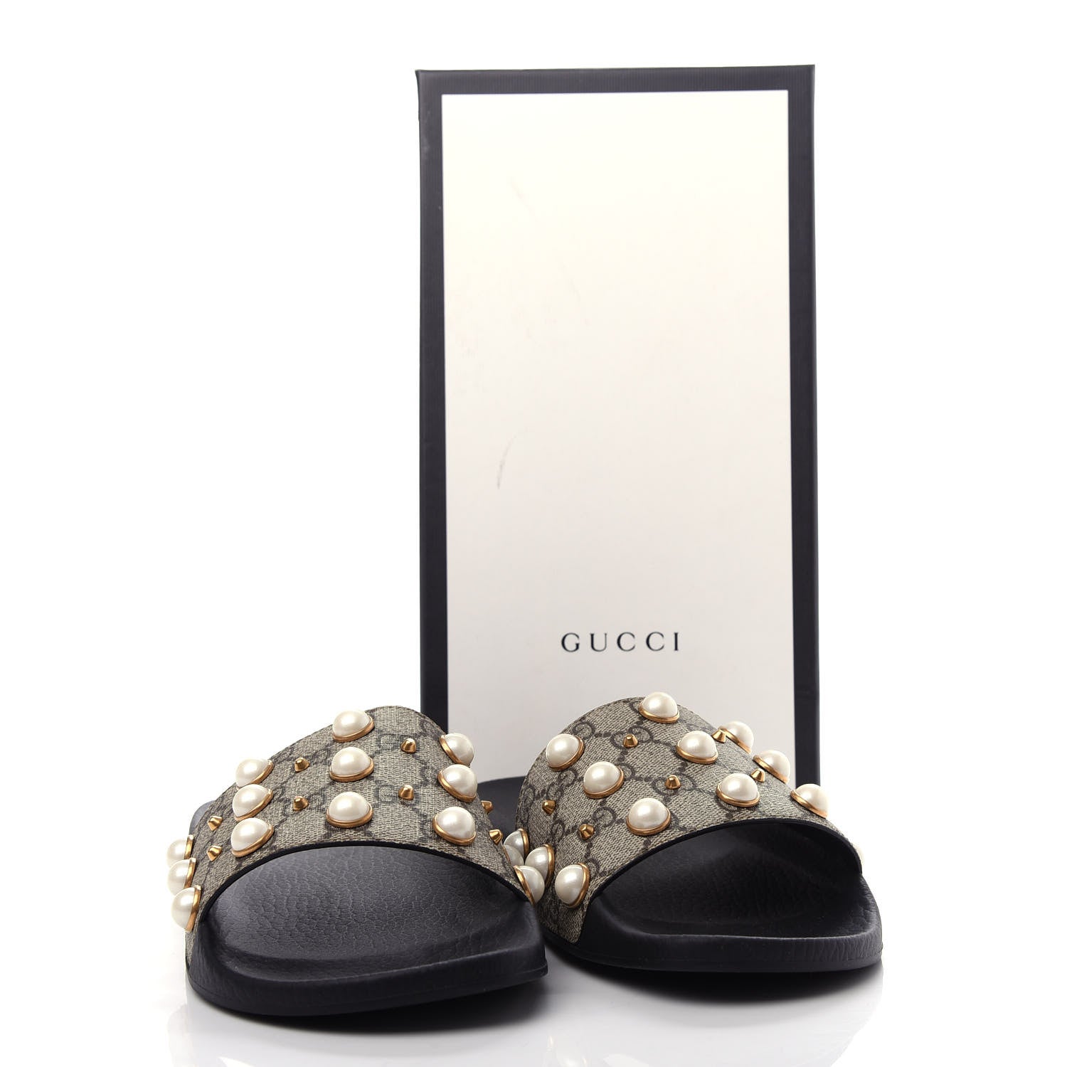 Gucci GG Supreme Monogram Pearls Slide Sandals 42 Beige 10 of 10