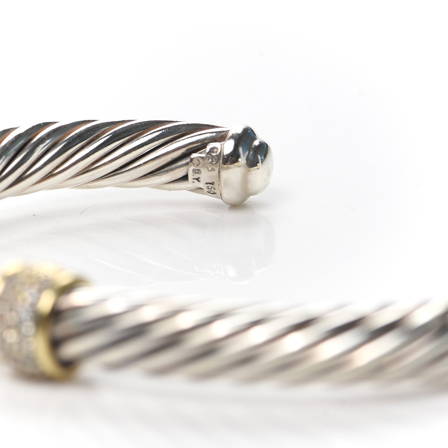 David Yurman Sterling Silver 18K Yellow Gold Diamond 7mm Cable Classics Station Bracelet 4 of 6