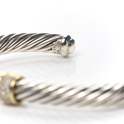 David Yurman Sterling Silver 18K Yellow Gold Diamond 7mm Cable Classics Station Bracelet 4 of 6