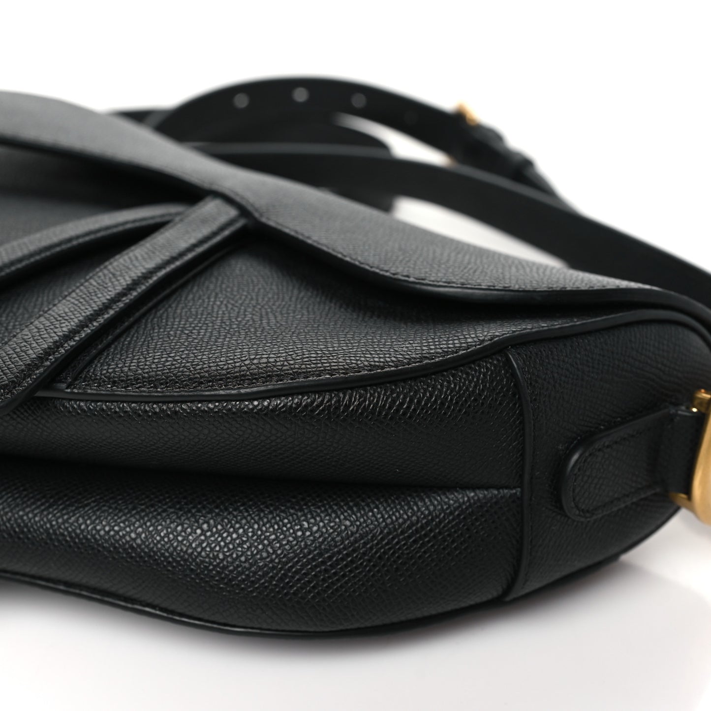 Grained Calfskin Saddle Bag With Strap Black