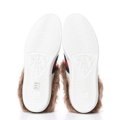 Gucci Calfskin Wool Web Bee Embroidered Mens Ace Sneakers 12.5 White 5 of 9