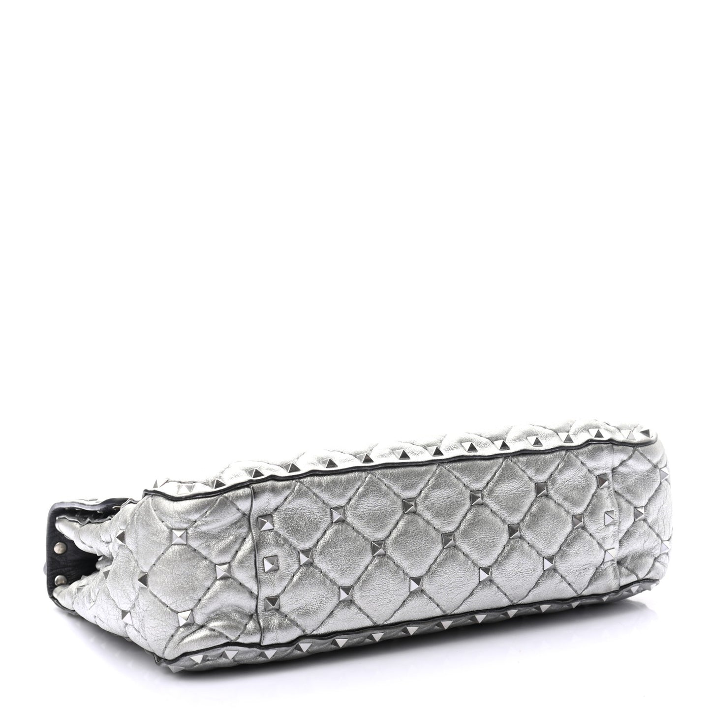 Metallic Nappa Medium Rockstud Spike Shoulder Bag Silver