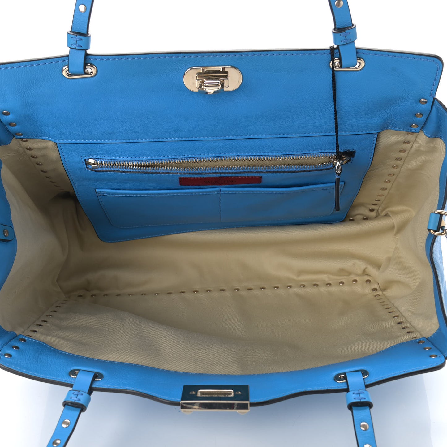 Vitello Medium Rockstud Tote Blue Fluo