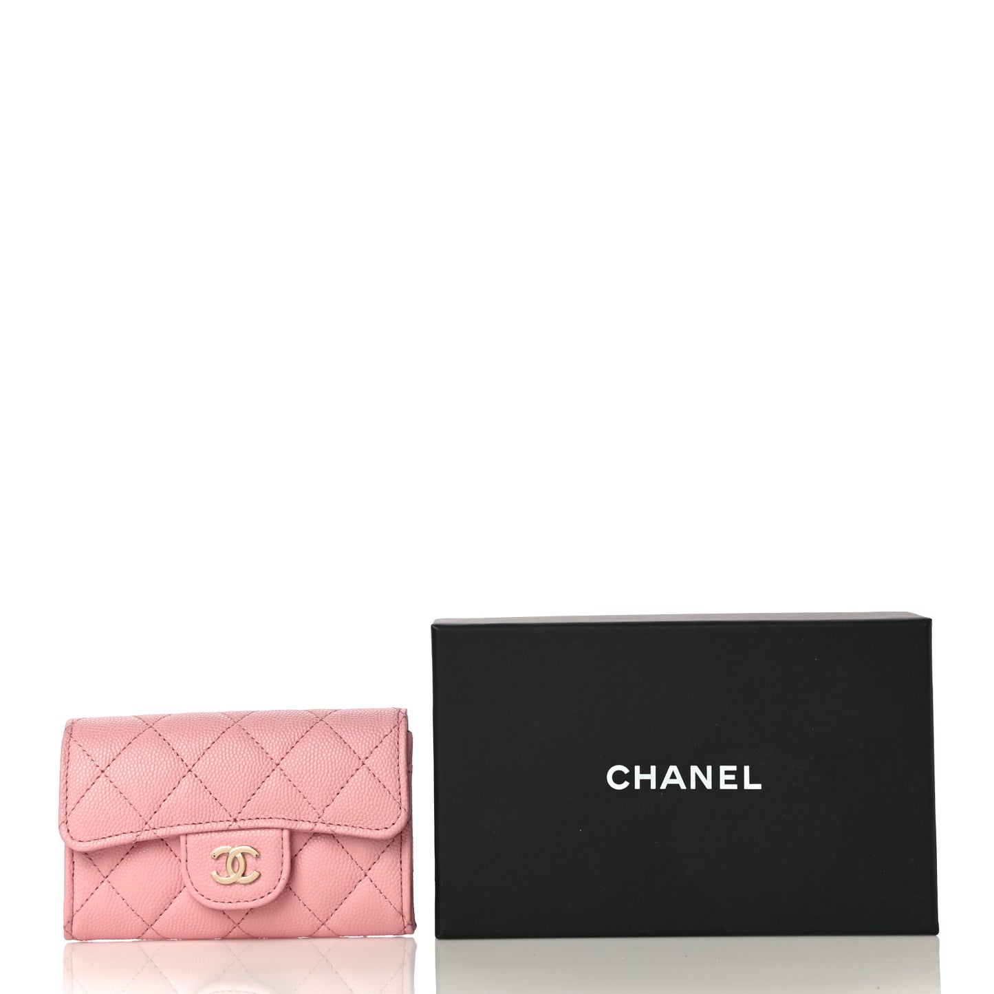 Caviar Quilted Flap Card Holder Wallet Light Pink