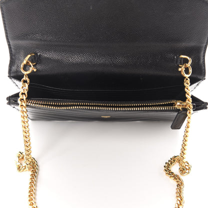 Saint Laurent Grain De Poudre Matelasse Chevron Monogram Envelope Chain Wallet Black 5 of 10