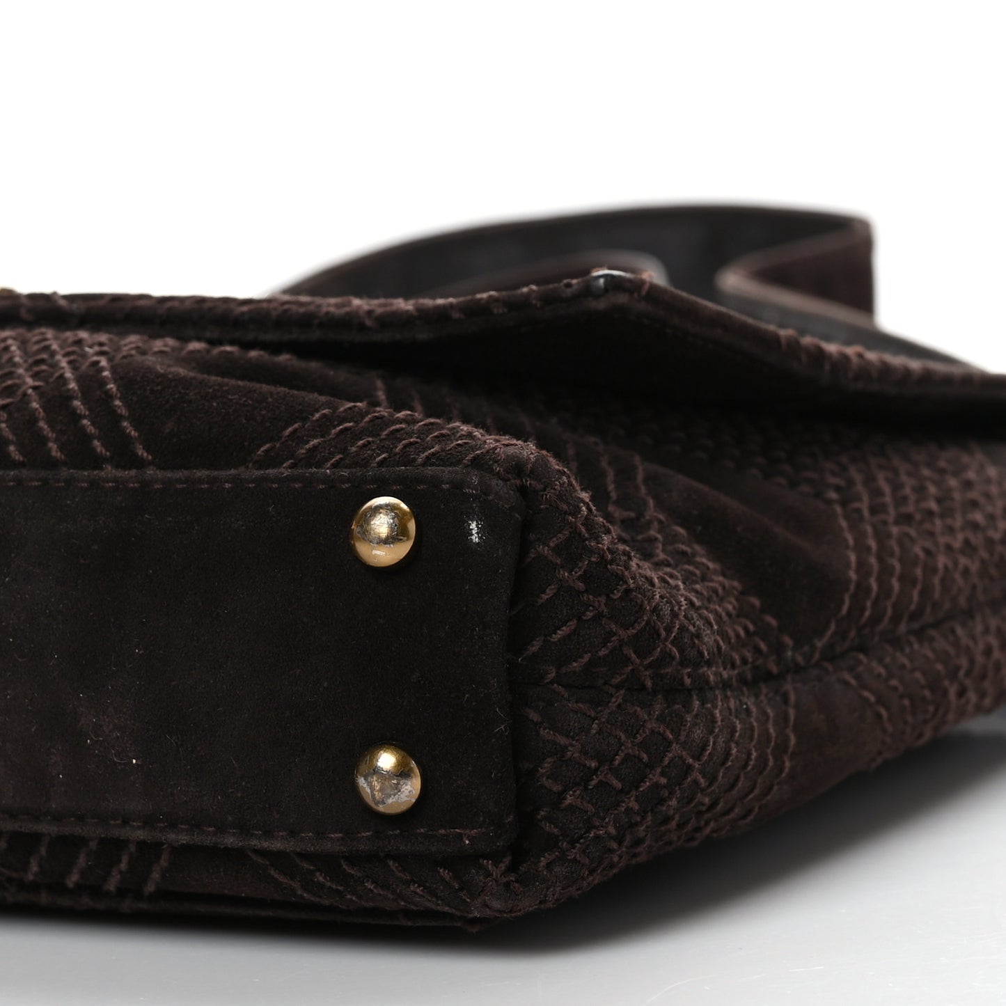 Suede Stitched CC Messenger Flap Bag Brown