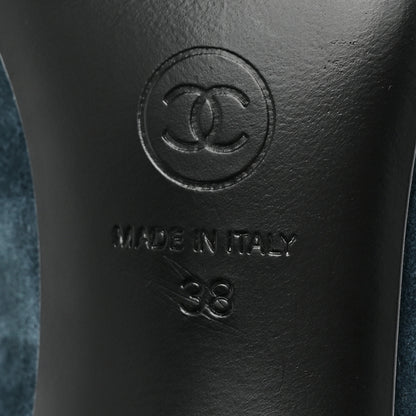 Chanel Suede Calfskin Satin Gabrielle Cap Toe Short Boots 38 Blue Black 6 of 9