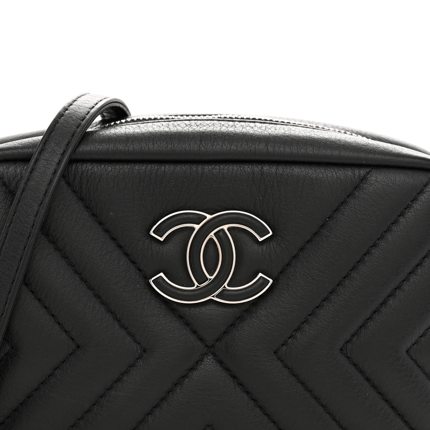 Chanel Calfskin Diagonal Chevron Quilted Tassel Camera Case Black 8 of 10
