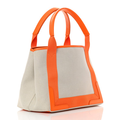 Balenciaga Cotton Canvas Calfskin S Navy Cabas Orange 4 of 14