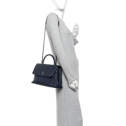 Chanel Caviar Quilted Medium Coco Handle Flap Navy Blue 2 of 10