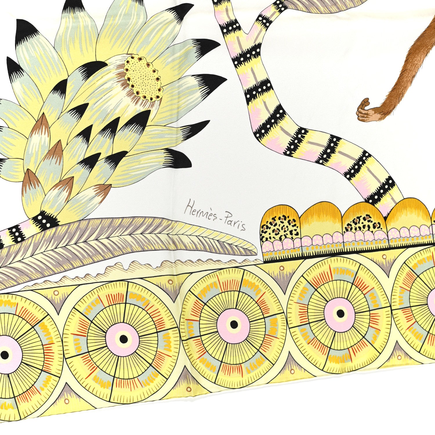 Hermes Silk The Savana Dance Wash 140 Scarf White Jaune Soufre 4 of 6