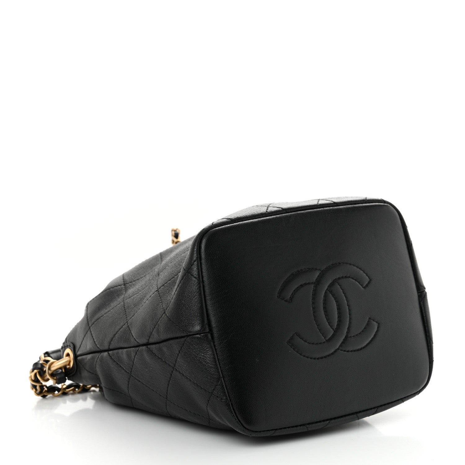 Chanel Lambskin Stitched Drawstring Bucket Bag Black 1722498