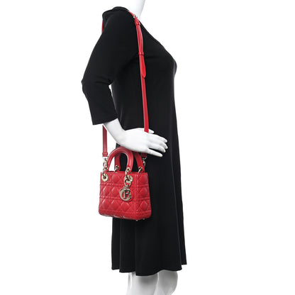 Christian Dior Lambskin Cannage Mini Lady Dior Red 2 of 10