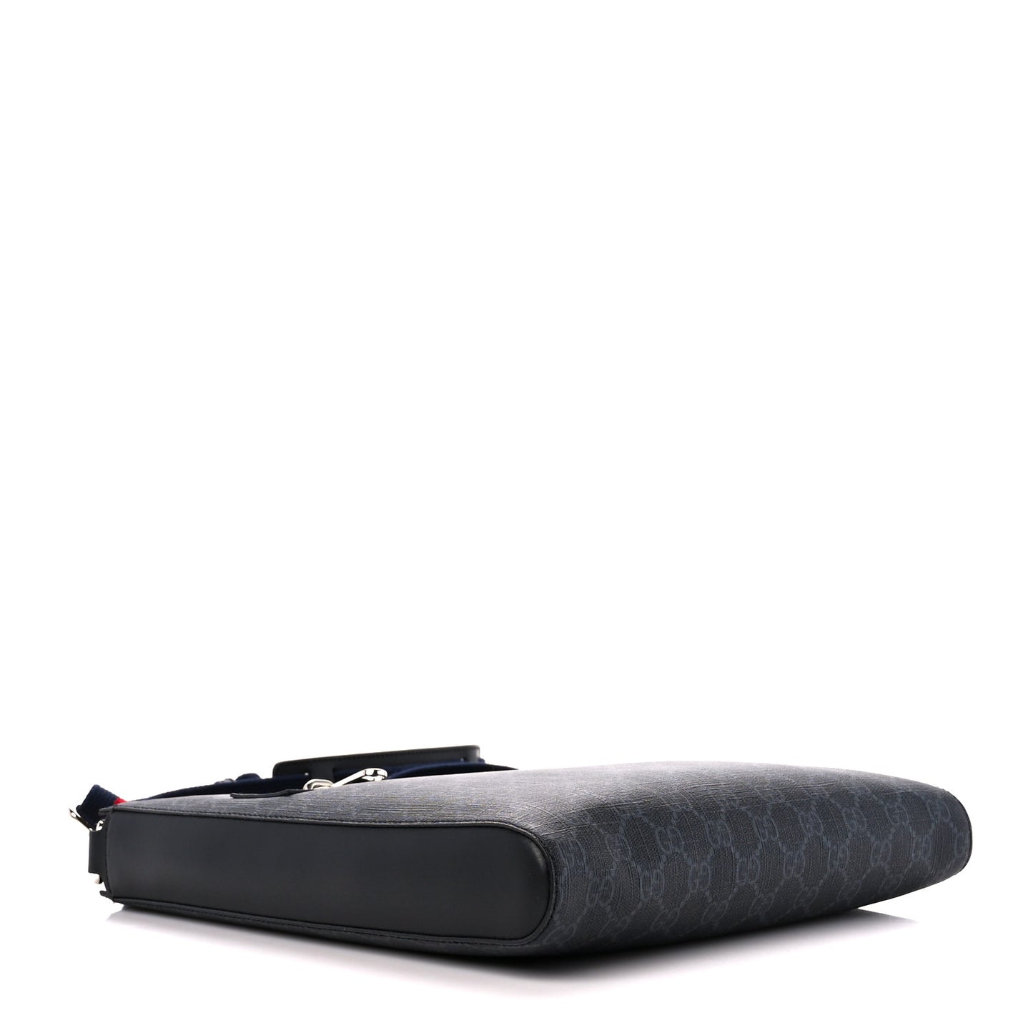 GG Supreme Monogram Appia Calfskin Web Flat Messenger Bag Black Grey