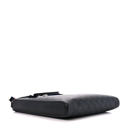 Gucci GG Supreme Monogram Appia Calfskin Web Flat Messenger Bag Black Grey 4 of 11