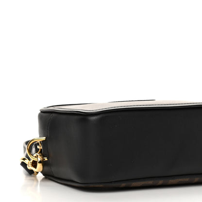 Fendi Glazed Fabric Vitello Century FF 1974 Stamp Patch Mini Camera Case Mogano Panna Black 10 of 14