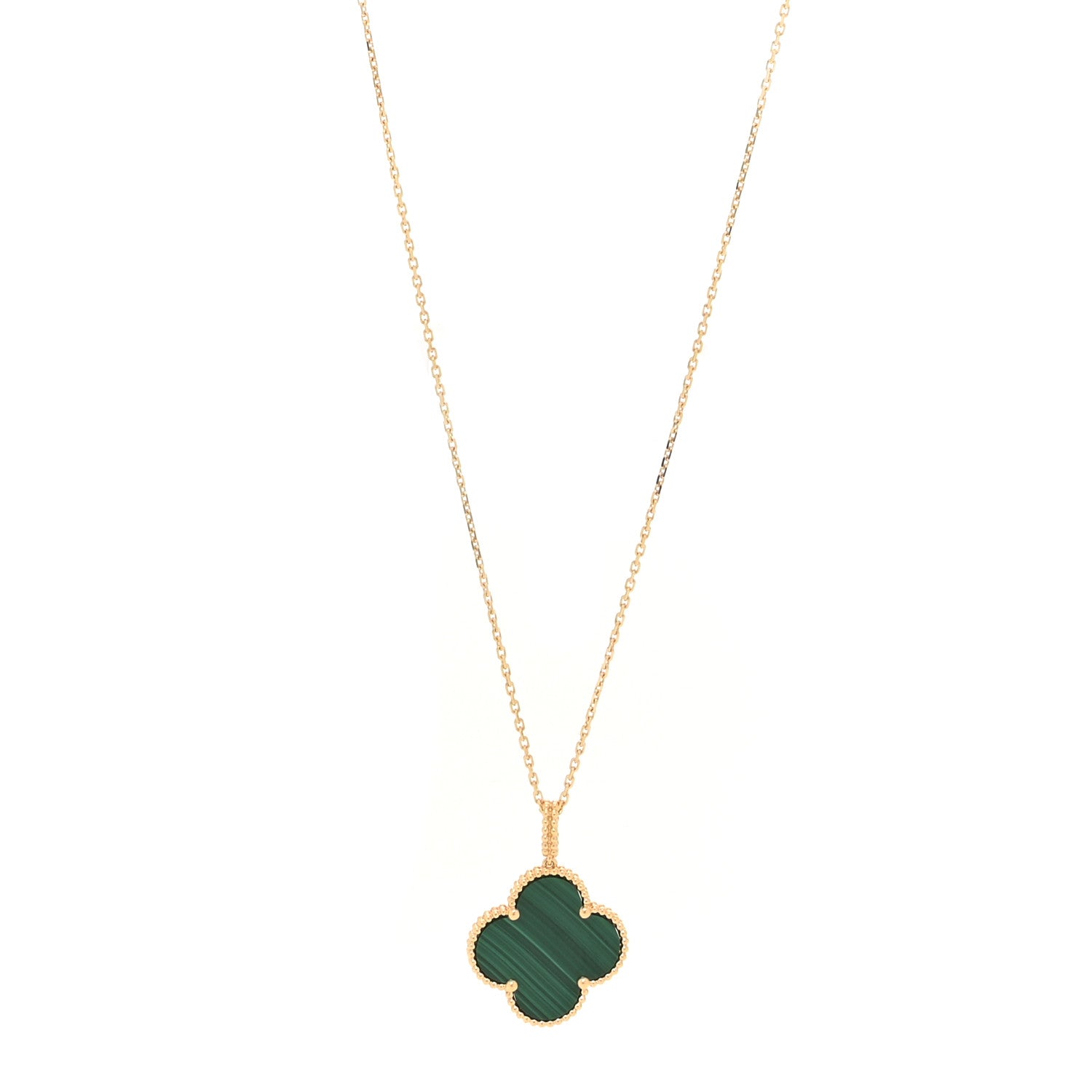 Van Cleef & Arpels 18K Yellow Gold Malachite Magic Alhambra Pendant Necklace 1 of 4