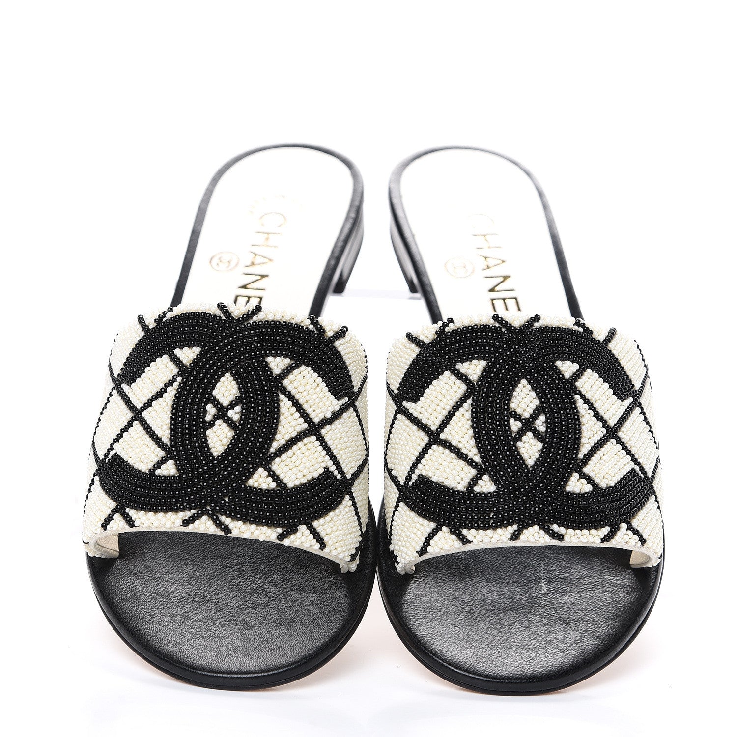 Chanel Pearl Embroidery CC Mules 36 Black White 9 of 10
