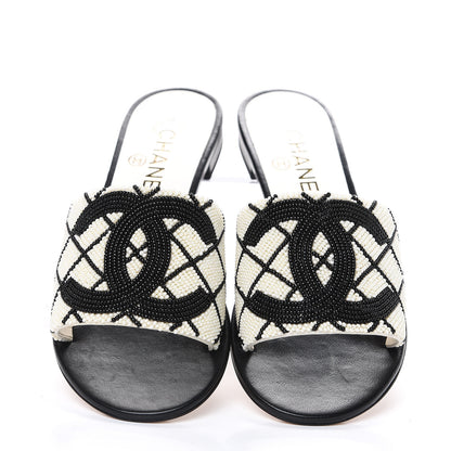 Chanel Pearl Embroidery CC Mules 36 Black White 9 of 10