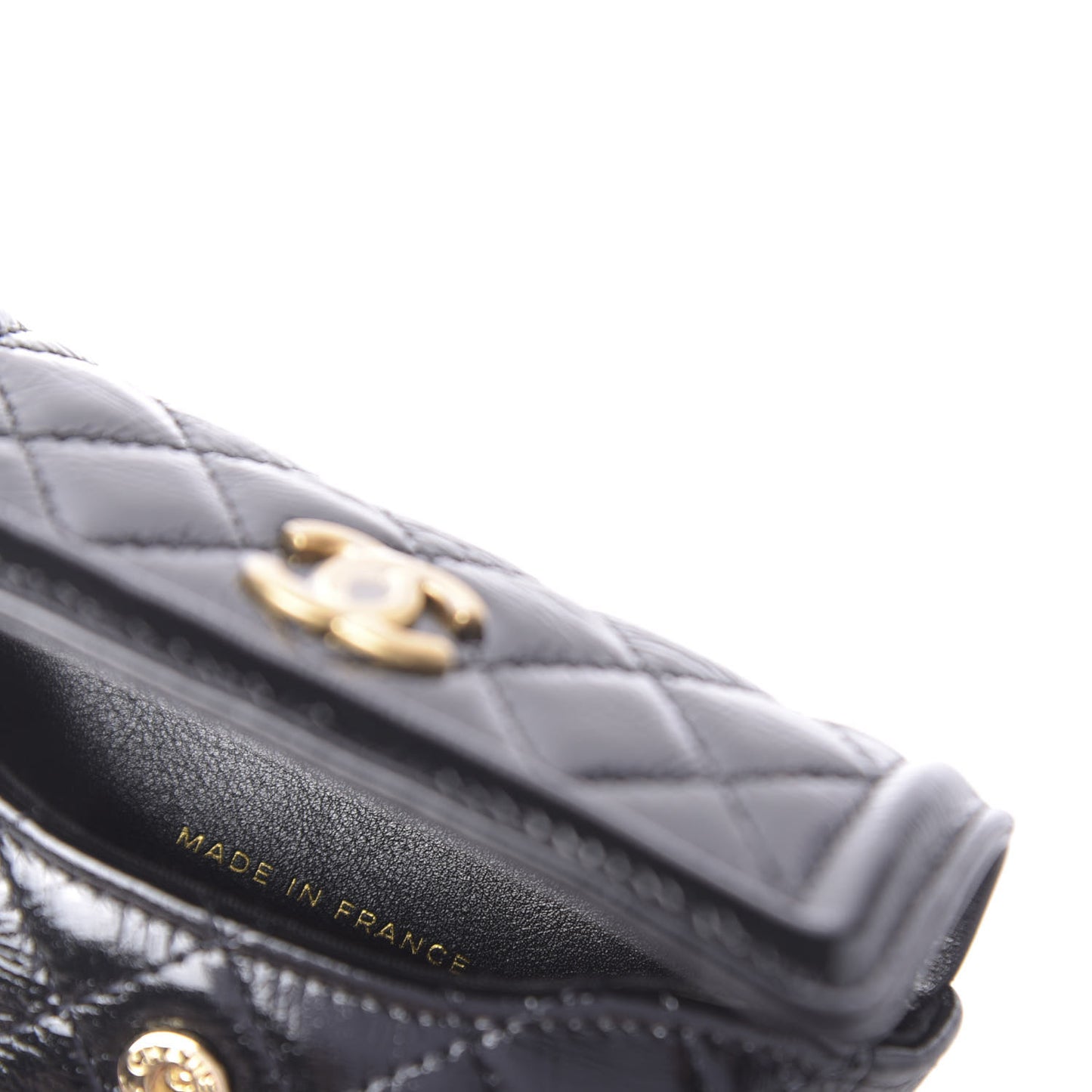 Shiny Aged Calfskin Quilted Waist Belt Bag Black