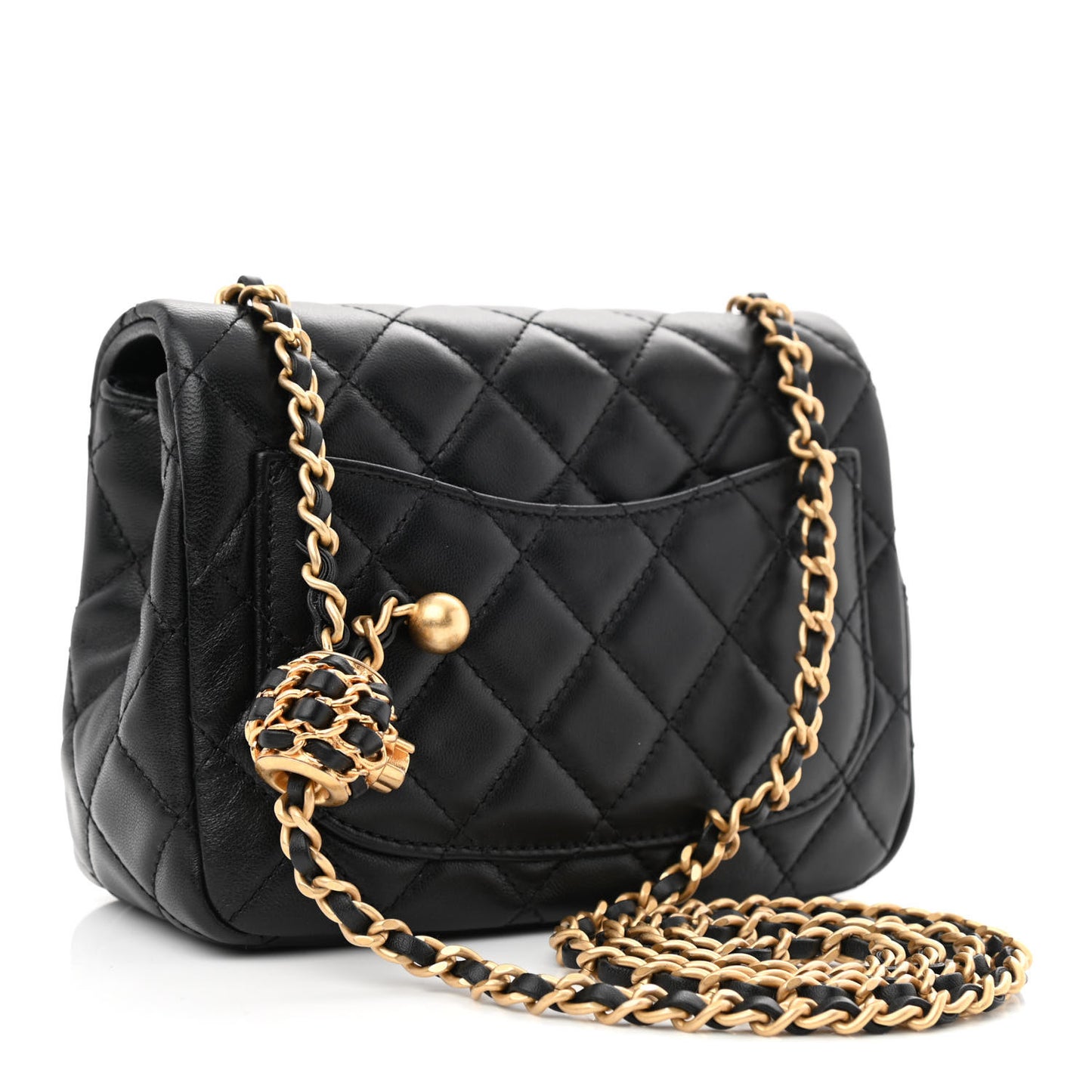 Lambskin Quilted Mini Pearl Crush Flap Black