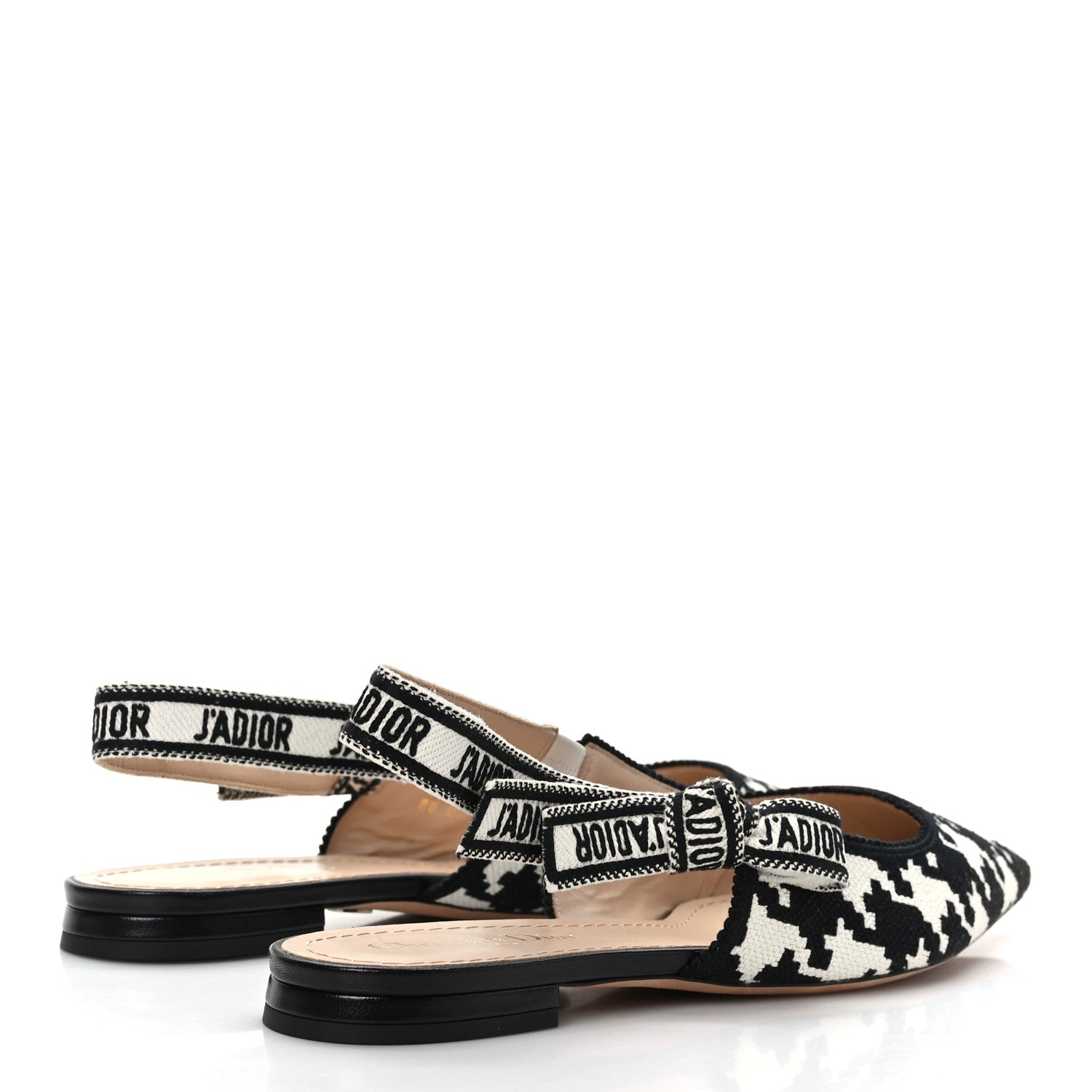 Christian Dior Cotton Ribbon Macro Houndstooth J'Adior Slingback Ballet Flats 39.5 Black White 4 of 8