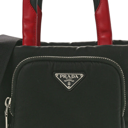 Prada Tessuto Nylon Pocket Small Cargo Tote Black Rosso 8 of 10
