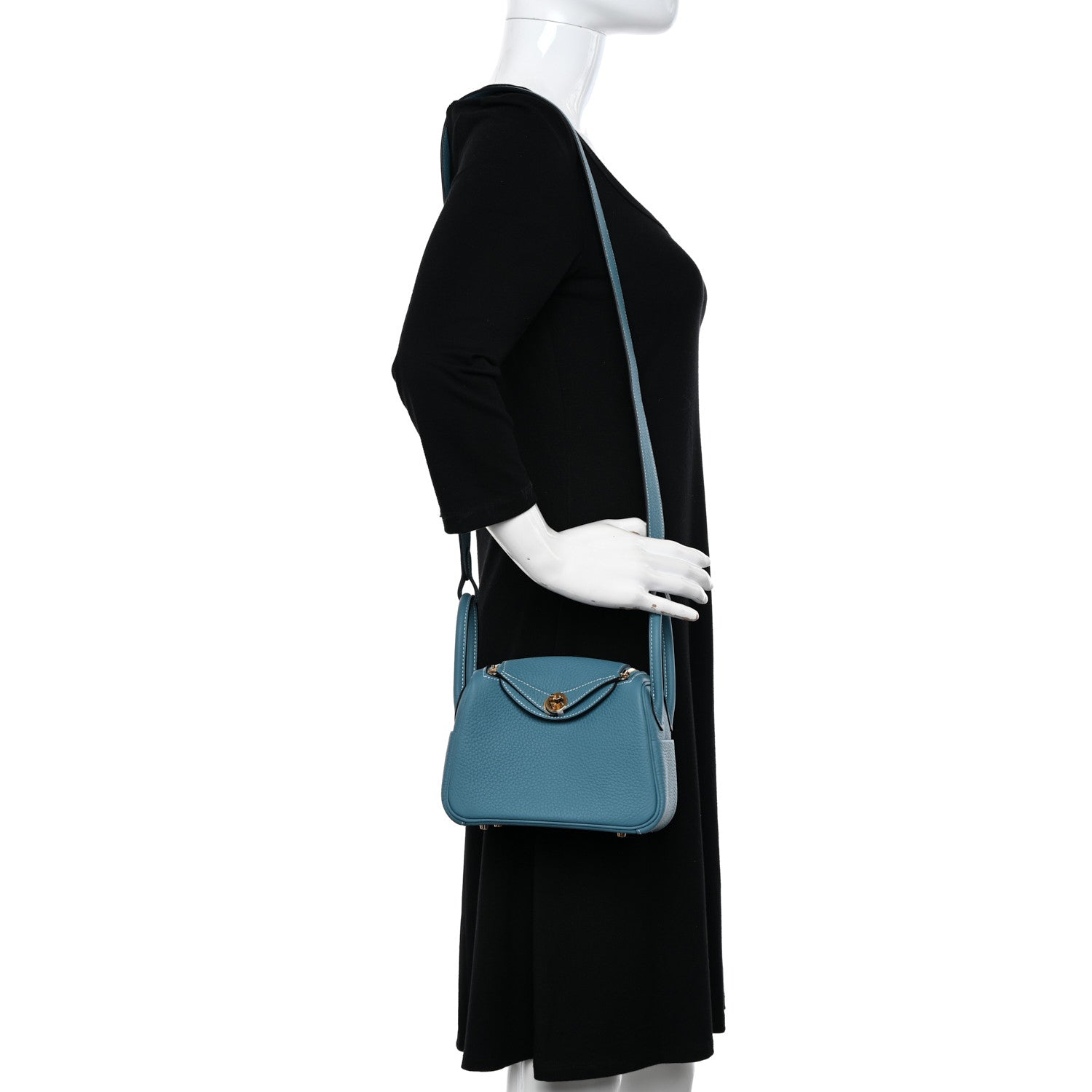 Hermes Taurillon Clemence Mini Lindy 20 Bleu Jean 2 of 9