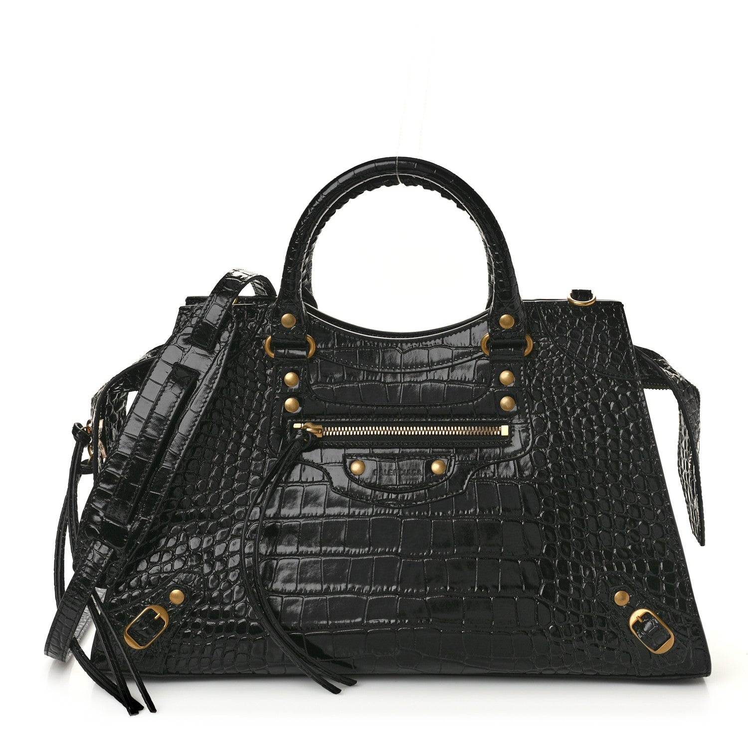Balenciaga Shiny Supple Calfskin Crocodile Embossed Brass Hardware Neo Classic City Black 1 of 10