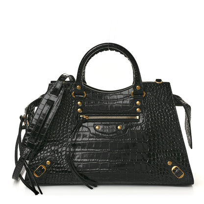 Balenciaga Shiny Supple Calfskin Crocodile Embossed Brass Hardware Neo Classic City Black 1 of 10