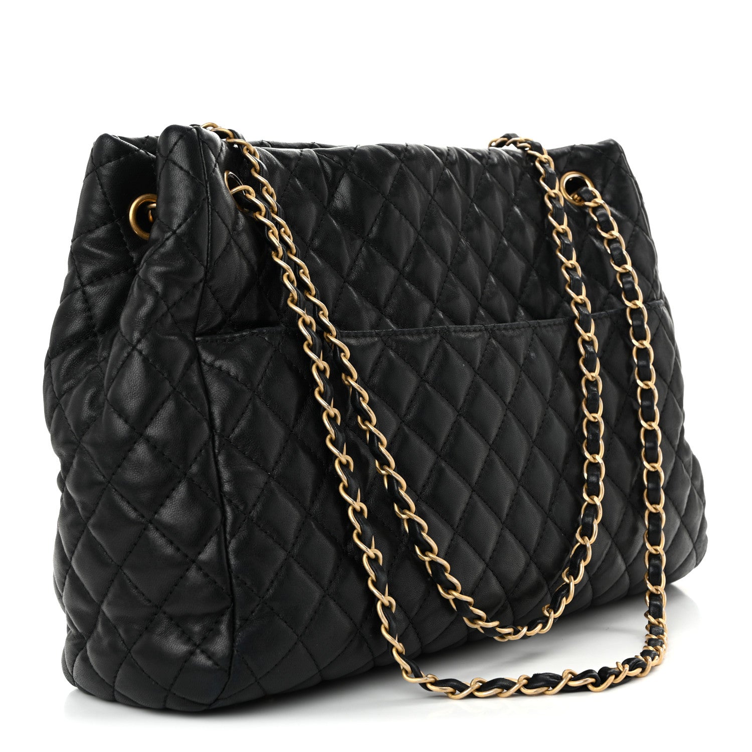 Chanel Lambskin Quilted Large Fluffy CC Shopping Tote Black 3 of 12