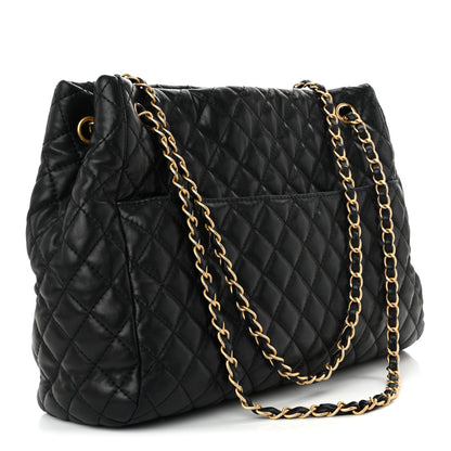 Chanel Lambskin Quilted Large Fluffy CC Shopping Tote Black 3 of 12